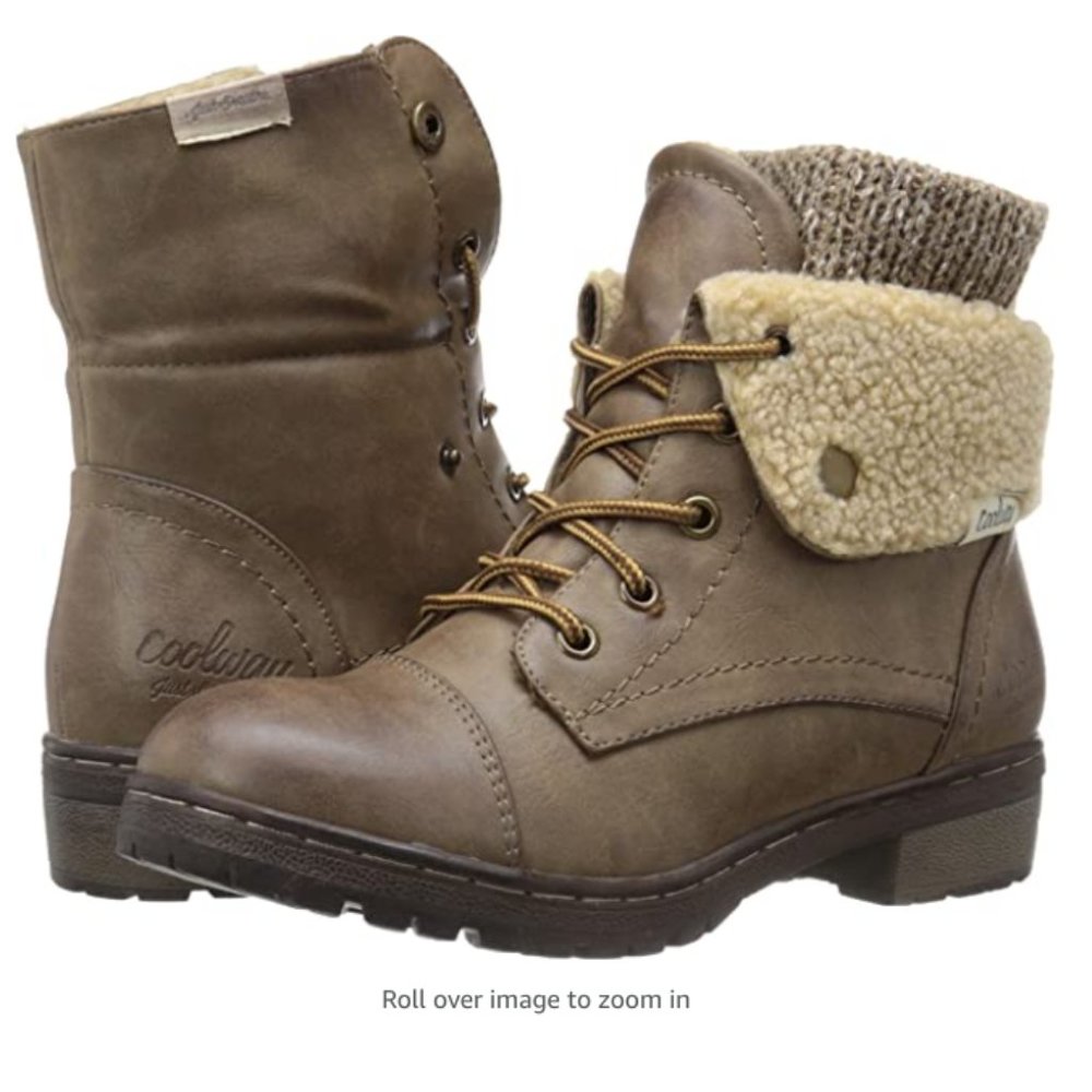 NEW Sherpa Cuffed Lace Up Combat Bootie Fall Boots